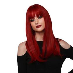 Rote Lange Gerade Perücke, Hochtemperaturfaser-Haarteil für Frauen, Perfekt Abgestimmte Frauen-Kunsthaar-Cosplay-Perücken mit Natürlicher Haarfarbe für Frauen von Semme