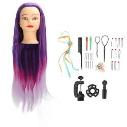 Schaufensterpuppenkopf, Schaufensterpuppenkopf, Puppenkopf mit Haaren für Haarstyling, Trainingskopf für Haarstyling aus Synthetischen Fasern mit Klemme, Lila-Rosa-Farbverlauf von Semme