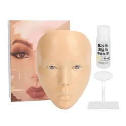 Silikon-Make-up-Übungsbrett, Gesichts-Augen-Make-up-Mannequin für Make-up-Künstler und Anfänger, 5D-Silikon-Vollgesichts-Mannequin-Brett, Kunststoffständer, 20 Ml Reinigungsöl von Semme