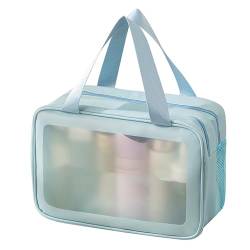 PVC-wasserdichte Make-up-Tasche mit Reißverschluss, Großes Fassungsvermögen, Transparente, Matte Reise-Kosmetik-Kulturtasche, Nass-trockene Kosmetik-Kulturtasche für Damen und Herren (2(Blau) von Sempoda