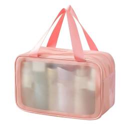 PVC-wasserdichte Make-up-Tasche mit Reißverschluss, Großes Fassungsvermögen, Transparente, Matte Reise-Kosmetik-Kulturtasche, Nass-trockene Kosmetik-Kulturtasche für Damen und Herren (2(Rosa) von Sempoda