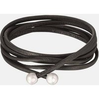 Sence Copenhagen Armband Damen Schwarz - Signature Bracelet - Lederkette mit Perlen versilbert, 110 cm - Messing versilbert von Sence Copenhagen