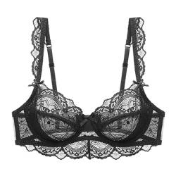 Sencylife Damen Sexy Spitze Soft Cup BH Transparent Durchsichtige Bügel Nicht gepolsterte BHS für Damen Schwarz 70E von Sencylife