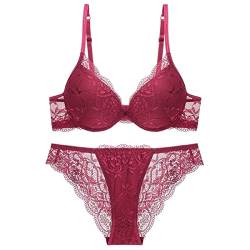 Sencylife Sexy BHS für Frauen Spitze Push Up Gepolstert Bügel Lift Up Unterstützung Alltag BH Set, Weinrot, 70A von Sencylife