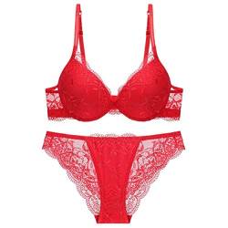 Sencylife Sexy BHS für Frauen Spitze Push Up Gepolstert Bügel Lift Up Unterstützung Alltag BH Set, rot, 70A von Sencylife