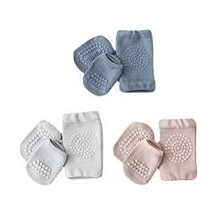 Sendley Baby Krabbeln 3 Paar Baby Knieschoner und 3 Paar Baby Socken mit Gummipunkte Anti-rutsch für Baby Krabbelschoner Krabbelhilfe Knieschützer 1-3 Y (Blau Hellgrau Helles Lila) von Sendley