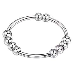 Senidea 925 Sterling Silber Anti Stress Angst Ringe, Fidget Anxiety Zappel Beads Ring, Stapelbare Spinner Ringe mit Perlen Band Ring für Damen von Senidea