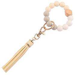 Senidea Schlüsselanhänger Elastisches Armband für Damen Frauen, Silikon Perlen Schlüsselanhänger Keychain Schlüsselbund, Auto Schlüsselanhänger Beige von Senidea