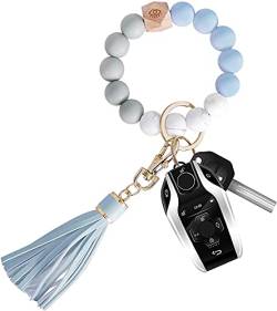 Senidea Schlüsselanhänger Elastisches Armband für Damen Frauen, Silikon Perlen Schlüsselanhänger Keychain Schlüsselbund, Auto Schlüsselanhänger Grau von Senidea