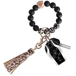 Senidea Schlüsselanhänger Elastisches Armband für Damen Frauen, Silikon Perlen Schlüsselanhänger Keychain Schlüsselbund, Auto Schlüsselanhänger Leopard von Senidea