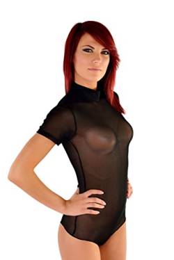 Seniora Damenbody | transparenter Bodysuit mit Halbkragen für Frauen | Kurzarm-Body in der Farbe Schwarz mit Verschluss im Schritt | Perfekte Passform für Damen | Idealer Overall für Sport & als Basic von Seniora