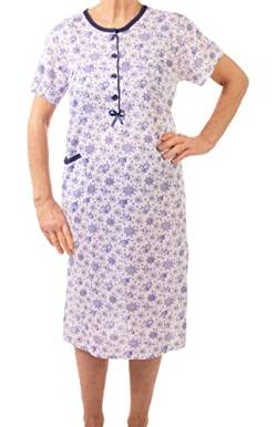 Seniorenmode24 Damen Senioren Oma Kurzarm Nachthemd Größe 34 bis 52 mit Blumenmuster kuschelig weich aus Baumwolle ideal für den Sommer (blau, 46-48) von Seniorenmode24
