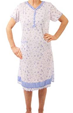 Seniorenmode24 Damen Senioren Oma Kurzarm Nachthemd Größe 34 bis 52 mit Blumenmuster kuschelig weich aus Baumwolle ideal für den Sommer (hellblau, 48-50) von Seniorenmode24