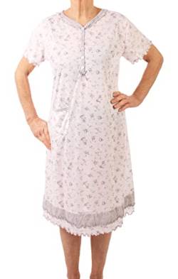 Seniorenmode24 Damen Senioren Oma Kurzarm Nachthemd Größe 34 bis 52 mit Blumenmuster kuschelig weich aus Baumwolle ideal für den Sommer (weiß2, 42-44) von Seniorenmode24
