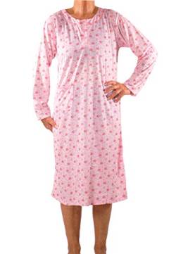 Seniorenmode24 Damen Senioren Oma Nachthemd mit Blumenmuster kuschelig weich aus Baumwolle ideal für pflegebedürftige Omas einfach anzuziehen und super pflegeleicht (rosa, 44/46) von Seniorenmode24