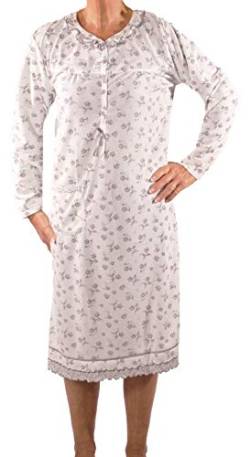 Seniorenmode24 Damen Senioren Oma Nachthemd mit Blumenmuster kuschelig weich aus Baumwolle ideal für pflegebedürftige Omas einfach anzuziehen und super pflegeleicht (weiß, 38/40) von Seniorenmode24