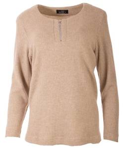 Seniorenmode24 Damen Senioren Oma Pullover Waffelstrick Strickpullover mit Reißverschluss ideal für Omas (DE/NL/SE/PL, Numerisch, 44, 46, Regular, Regular, beige) von Seniorenmode24