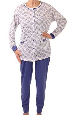 Seniorenmode24 Damen Senioren Oma Schlafanzug durchgeknöpft Größe 34 bis 52 mit Blumen mit Knöpfen, Jeansblau, 38-40 von Seniorenmode24