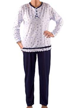 Seniorenmode24 Damen Senioren Oma Schlafanzug mit Blumen kuschelig weich aus Baumwolle Hose mit Gummizug ideal für pflegebedürftige Omas einfach anzuziehen und super pflegeleicht (blau/weiß, 52/54) von Seniorenmode24
