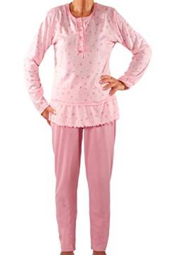 Seniorenmode24 Damen Senioren Oma Schlafanzug mit Blumen kuschelig weich aus Baumwolle Hose mit Gummizug ideal für pflegebedürftige Omas einfach anzuziehen und super pflegeleicht (rosa, 50/52) von Seniorenmode24