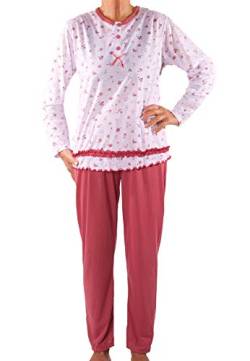 Seniorenmode24 Damen Senioren Oma Schlafanzug mit Blumen kuschelig weich aus Baumwolle Hose mit Gummizug ideal für pflegebedürftige Omas einfach anzuziehen und super pflegeleicht (weiß/rosa, 52/54) von Seniorenmode24