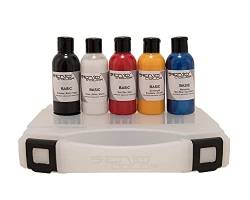 Senjo Color Basic Pinsel & Airbrush Bodypainting Farben Set 5 x 75ml Schwarz, Weiß, Rot, Gelb, Blau für Gesicht und Körper im Koffer von Senjo Color