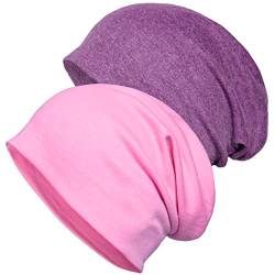Senker Fashion 2 Stück Baumwolle Slouchy Beanie Hüte, Chemo-Kopfbedeckungen Caps für Damen und Herren, E-Rosa/Violett, Large von Senker Fashion