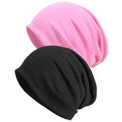 Senker Fashion Slouchy Beanie-Mütze, Baumwolle, Chemo-Kopfbedeckung, für Damen und Herren, 2 Stück, Dunkelgrau/Violett, Large von Senker Fashion