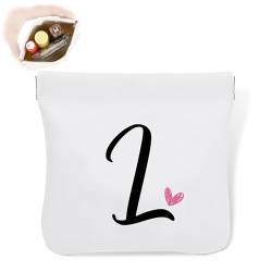 Initial L Kosmetiktasche, personalisierbar, wasserdicht, tragbar, kein Reißverschluss, selbstschließende Make-up-Tasche, Mini-Reiseaufbewahrung, Make-up-Tasche, Geschenk für Damen, Mädchen, Teenager von Senkiiv