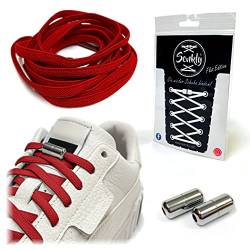 Senkly Elastische Schnürsenkel | Flat Edition | mit Metallkapsel für Sneaker (Rot-Silber) von Senkly