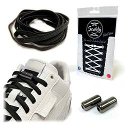 Senkly Elastische Schnürsenkel | Flat Edition | mit Metallkapsel für Sneaker (Schwarz-Gunmetal) von Senkly