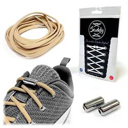 Senkly Elastische Schnürsenkel mit Metallkapsel für Sneaker (Beige-Silber) von Senkly