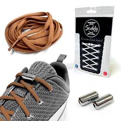 Senkly Elastische Schnürsenkel mit Metallkapsel für Sneaker (Braun-Silber) von Senkly