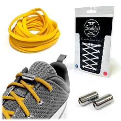Senkly Elastische Schnürsenkel mit Metallkapsel für Sneaker (Gelb-Silber) von Senkly