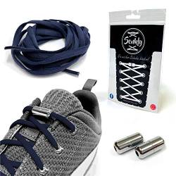 Senkly Elastische Schnürsenkel mit Metallkapsel für Sneaker (Navyblau-Silber) von Senkly