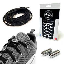 Senkly Elastische Schnürsenkel mit Metallkapsel für Sneaker (Schwarz-Silber) von Senkly