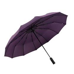 Senmubery 12 Rippen, zusammenklappbar, winddicht, kompakt, für Reisen, automatisches Öffnen/Schließen, große Regenschirme für Herren und Damen, Violett von Senmubery
