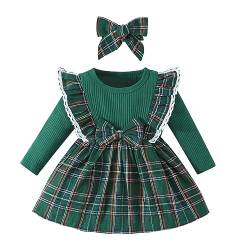 Senoke Baby Mädchen Kleid, Säugling Baby Mädchen Lange Ärmel Plaid Kleider Kleinkind Kleine Mädchen Casual Urlaub Streifen Kleid Schwestern Mädchen Passendes Kleid (Grün,6-7Years) von Senoke