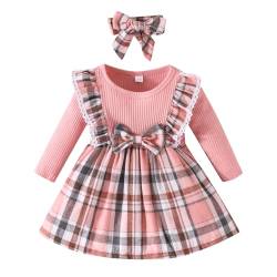 Senoke Baby Mädchen Kleid, Säugling Baby Mädchen Lange Ärmel Plaid Kleider Kleinkind Kleine Mädchen Casual Urlaub Streifen Kleid Schwestern Mädchen Passendes Kleid (Rosa,18-24M) von Senoke