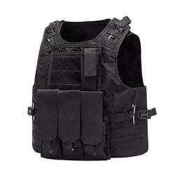 Sentaoa Taktische Weste Herren Militär Tactical MOLLE Weste Armee Airsoft Weste Für Jagd CS Outdoor (Schwarz#1, One Size (59 * 51)) von Sentaoa