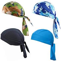 Bandana Cap Baumwolle, Senteen 4pcs Bandana Hat Atmungsaktiv Bandana Kopftuch Schnelltrocknend Sportzubehör Bandana Cap Camouflage Für Wandern Klettern Laufen Fahrrad von Senteen