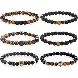 Senteria 3-6 Stück 8mm Perlen Armband für Herren Damen Naturstein Armband Mala Achat Yoga Elatics Armband Tigerauge Armband für Herren von Senteria