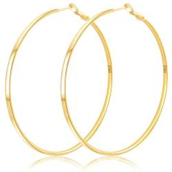 Senteria Creolen Gold Groß 3 mm Dünne Groß Goldene Creolen für Damen Leichte Hypoallergen Ohrringe Gold Creolen Groß für Damen 50MM von Senteria