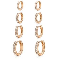 Senteria Kleine Creolen für Damen Kleine Rose Gold Creolen S925 Silber 14K Vergoldet CZ Knorpel Huggie Creolen Mehrere Piercing Creolen Schlafen 6/8/10/12mm von Senteria