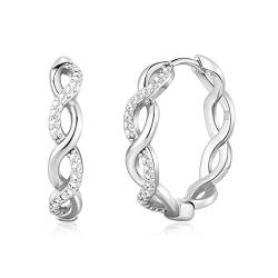 Senteria Silber Creolen für Damen S925 Sterling 14 Karat Weißgold Plattiert Gedrehte mit Zirkonia Leichte Kleine (20mm) von Senteria