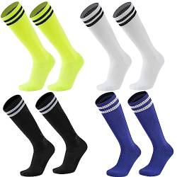 4 Paar Fußballsocken Kinder, Unisex Kinder Sportsocken, Fußball Socken Lang Kinder,Sportliche Fußball Socken Kinder,Trainingssocken Elastische Socken für Jungen und Mädchen von 5-12 Jahren von Senyanoe