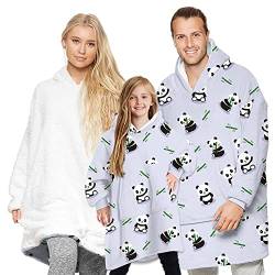 Seogva Decke Sweatshirt Hoodie Flauschige Fleece Hoodie Decke, Oversized Plüsch Kapuzenoberteil, Groß für Erwachsene Männer Frauen und Klein für Kinder Jungen Mädchen (Groß, Panda A - Hellgrau) von Seogva