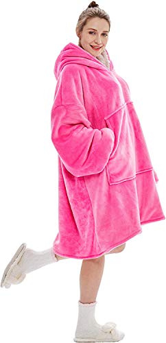 Seogva Übergroße Sherpa Hoodie, tragbare Hoodie Sweatshirt Decke, super weiche warme bequeme Decke Hoodie, Einheitsgröße, Männer, Frauen, Mädchen, Jungen, Freunde, rose pink, One size von Seogva