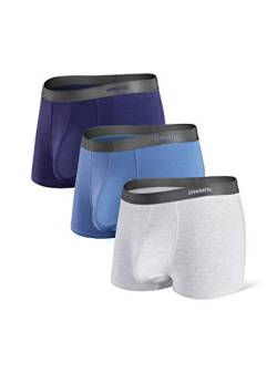 Separatec Herren Boxershorts Glattes Bambus-Rayon mit separaten Beuteln Unterwäsche Boxershorts Stilvolle Badehose, 3er-Pack,M,Kurze Beine: Dunkelblau+ Graublau+ Hellgrau von Separatec