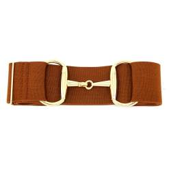 Septan Reitgürtel mit Schnalle, Reitpferd, dehnbar, Damen/Herren, elastischer Reitgürtel für Reithosen, 5,1 cm brauner Gürtel Gold Trense Schnalle, Adjusts 20-37 inch waist. Belt width 2 inches von Septan